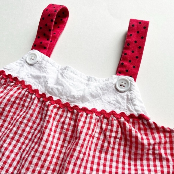 Nannette Girl’s Ladybug 2–Piece Ladybug Outfit 6 red gingham ruffle sleeveless - Picture 2 of 13